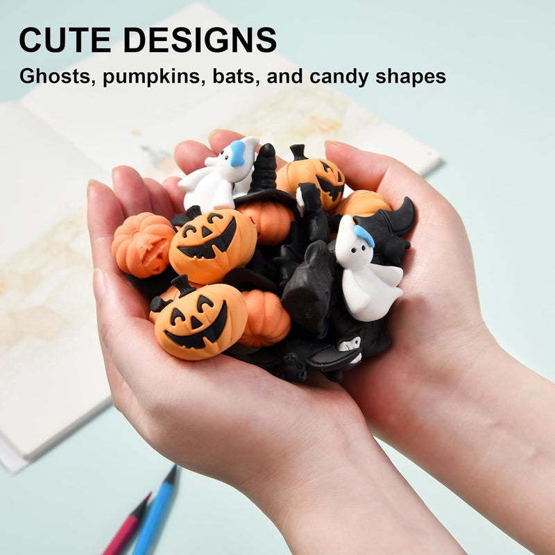 DOMG 25Pcs 3D Halloween Erasers for Kids, Cute Mini Pumpkin Ghost Bat Erasers Bulk for Halloween Party Favors Goody Bag Filler Gifts - Image 2